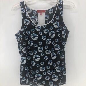 RED Saks Fifth  Avenue  Lips print tank Sleeveless XS Extra Small Black